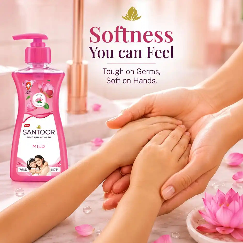 Santoor Mild Gentle Anti-Bacterial Hand Wash With Natural Goodness of Lotus and Tulsi