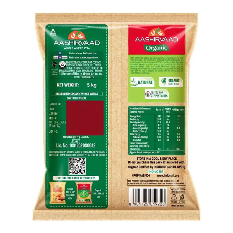 Aashirvaad Truly Organic Whole Wheat Atta, 0% Maida