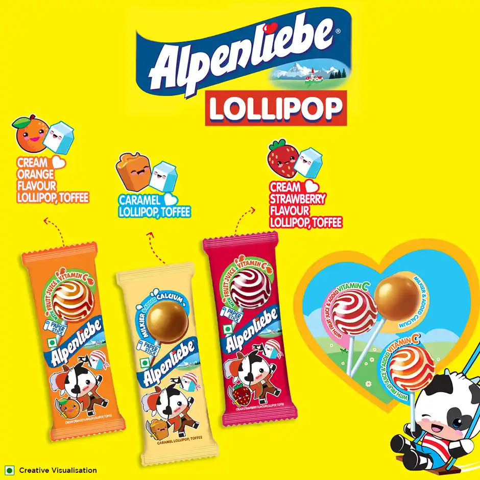 Alpenliebe Lollipop Orange, Strawberry & Caramel Flavour Family Pack