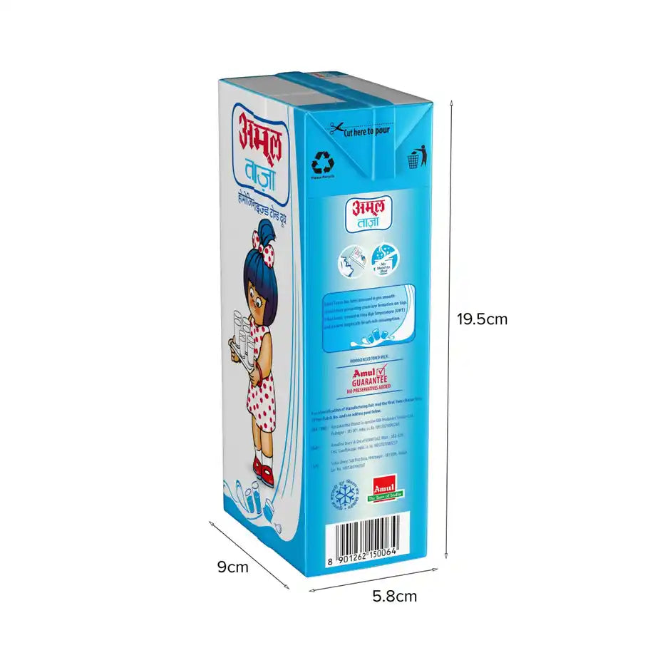 Amul Taaza Homogenised Toned Milk (Tetra Pack)