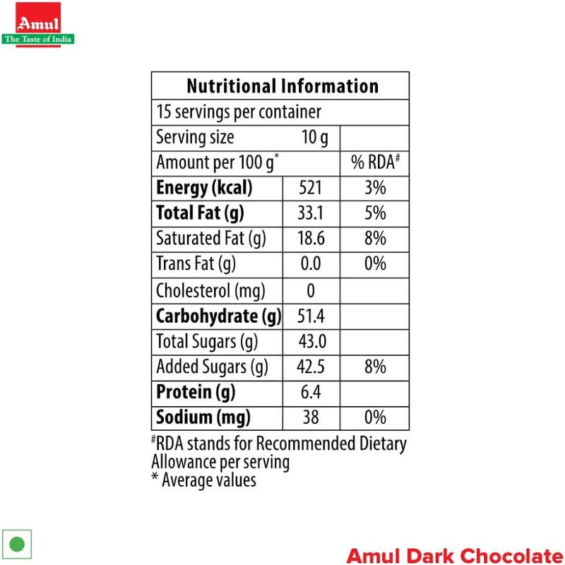 Amul 55% Cocoa Dark Chocolate Bar