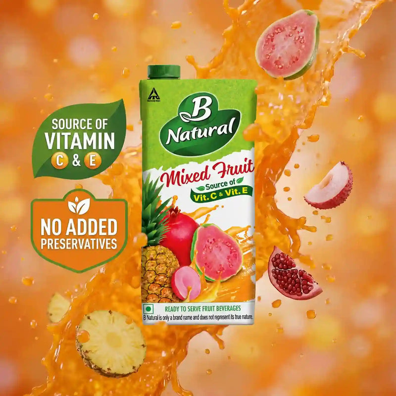 B Natural Mixed Fruit Juice, Rich in Vitamin C & E