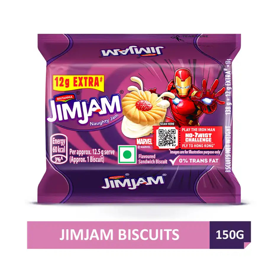Britannia Treat Jim Jam Naughty Jam creme Biscuits | Trans Fat-free