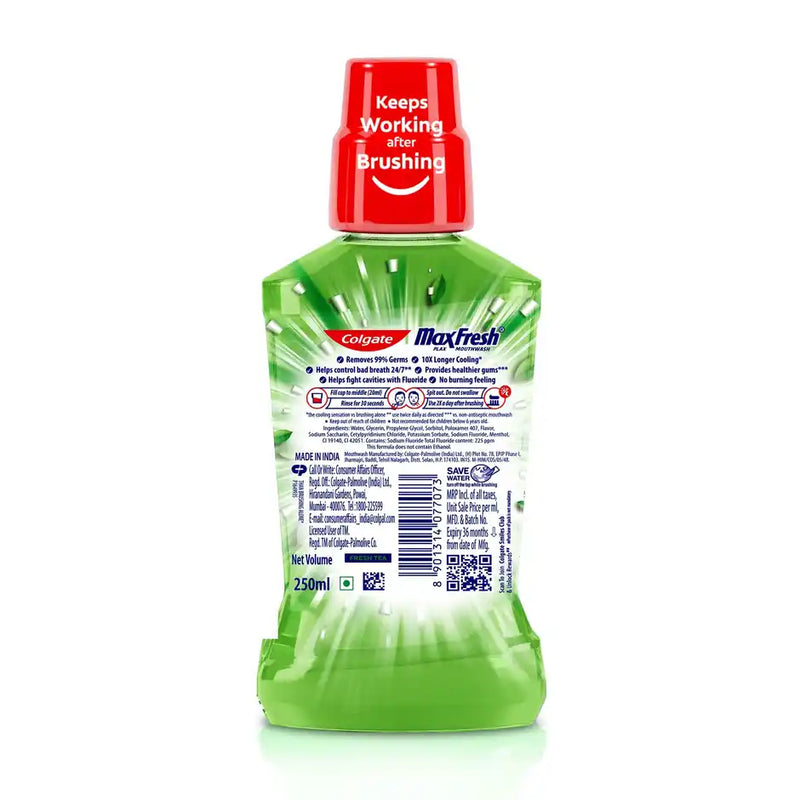 Colgate Plax Fresh Tea Mouthwash, 0% Alcohol, Antibacterial Mouth Wash for Bad Breath