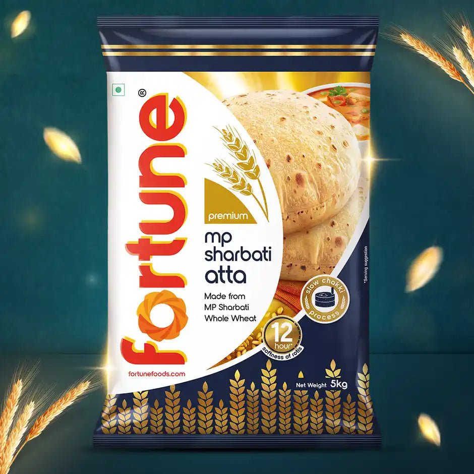 Fortune Premium MP Sharbati Atta | Upto 12 Hours Softness | Slow Chakki Process