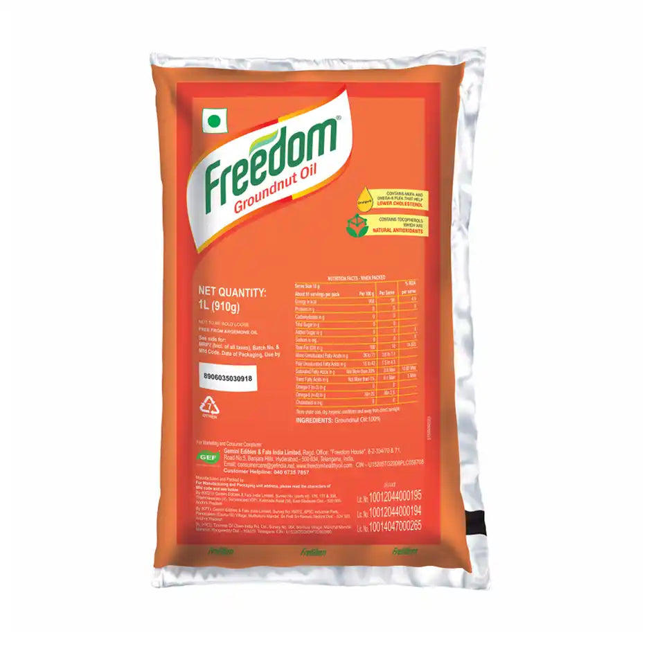 Freedom Double Filtered Groundnut Cooking Oil Pouch