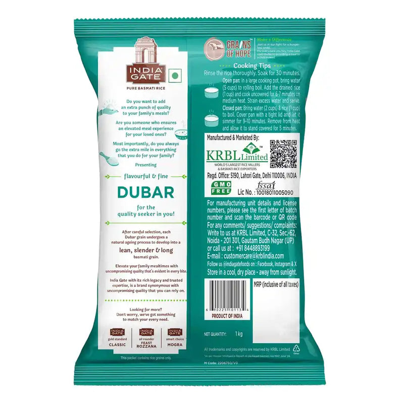 India Gate Dubar Basmati Rice | Long Slender Grains, 5kg