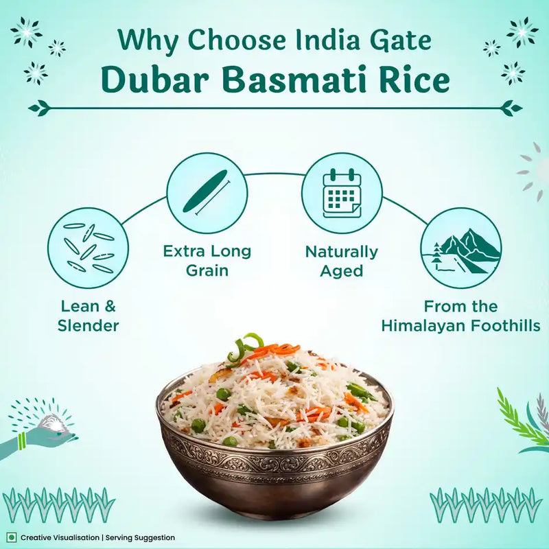 India Gate Dubar Basmati Rice | Long Slender Grains, 5kg
