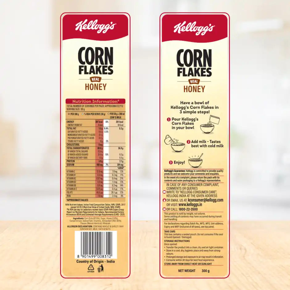 Kellogg's Corn Flakes Real Honey Power Breakfast 7 Vitamins