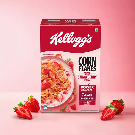 Kellogg's Corn Flakes Real Strawberry Power Breakfast 7 Vitamins