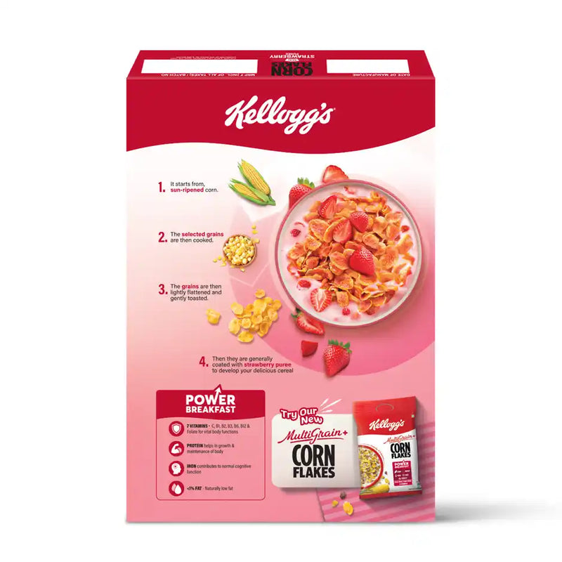 Kellogg's Corn Flakes Real Strawberry Power Breakfast 7 Vitamins