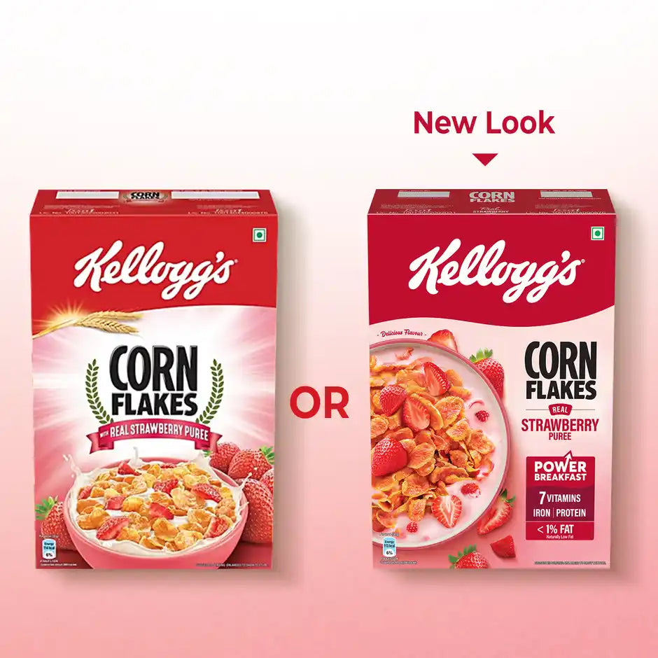 Kellogg's Corn Flakes Real Strawberry Power Breakfast 7 Vitamins