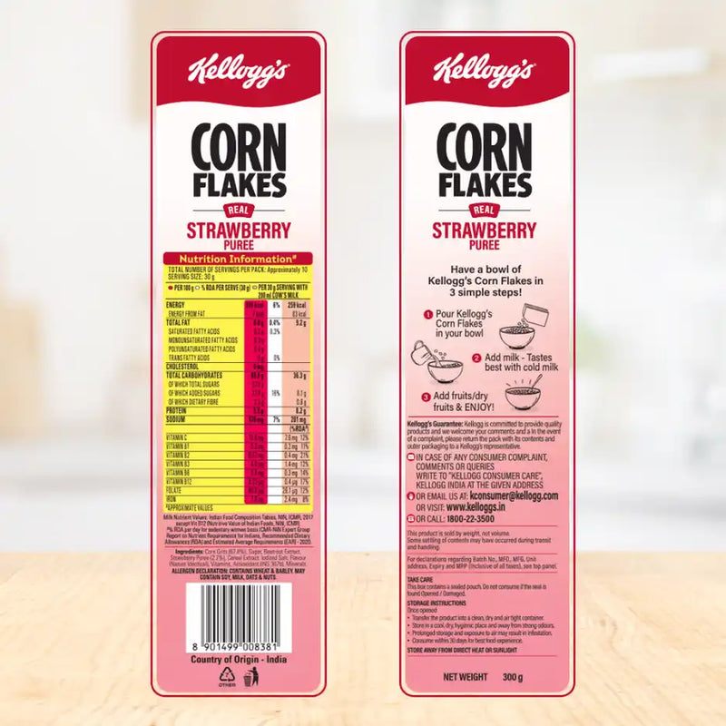 Kellogg's Corn Flakes Real Strawberry Power Breakfast 7 Vitamins