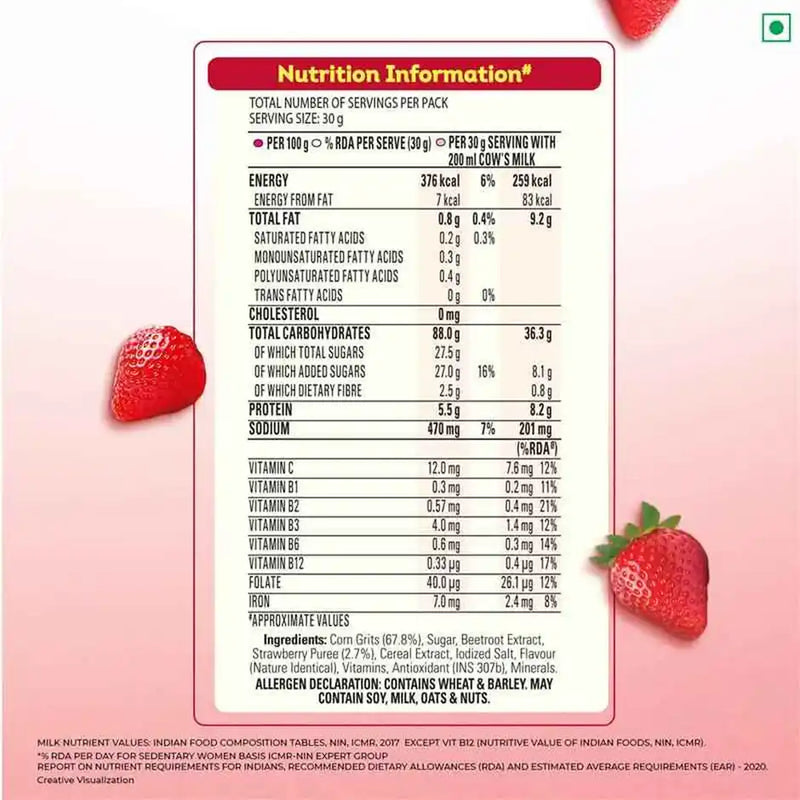 Kellogg's Corn Flakes Real Strawberry Power Breakfast 7 Vitamins