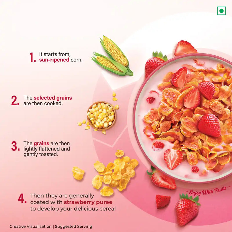 Kellogg's Corn Flakes Real Strawberry Power Breakfast 7 Vitamins