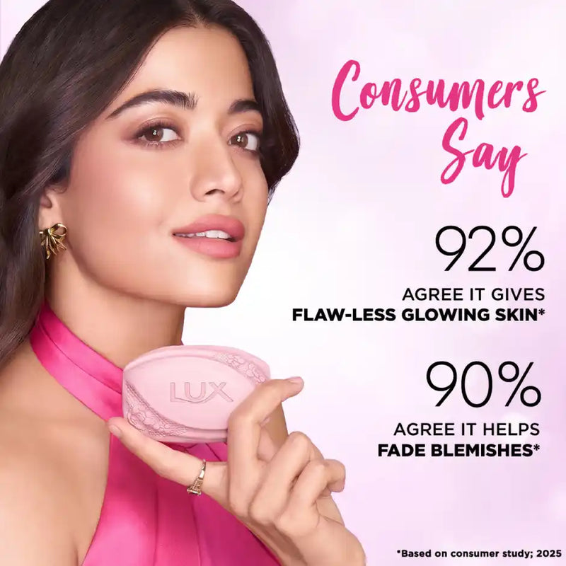 LUX Lush Rose Glowing Bathing Soap Bar with Vitamin C & E For Visibly Glowing Skin