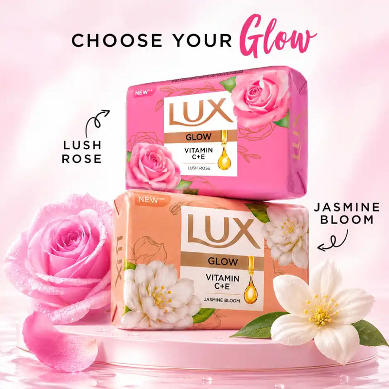 LUX Lush Rose Glowing Bathing Soap Bar with Vitamin C & E For Visibly Glowing Skin