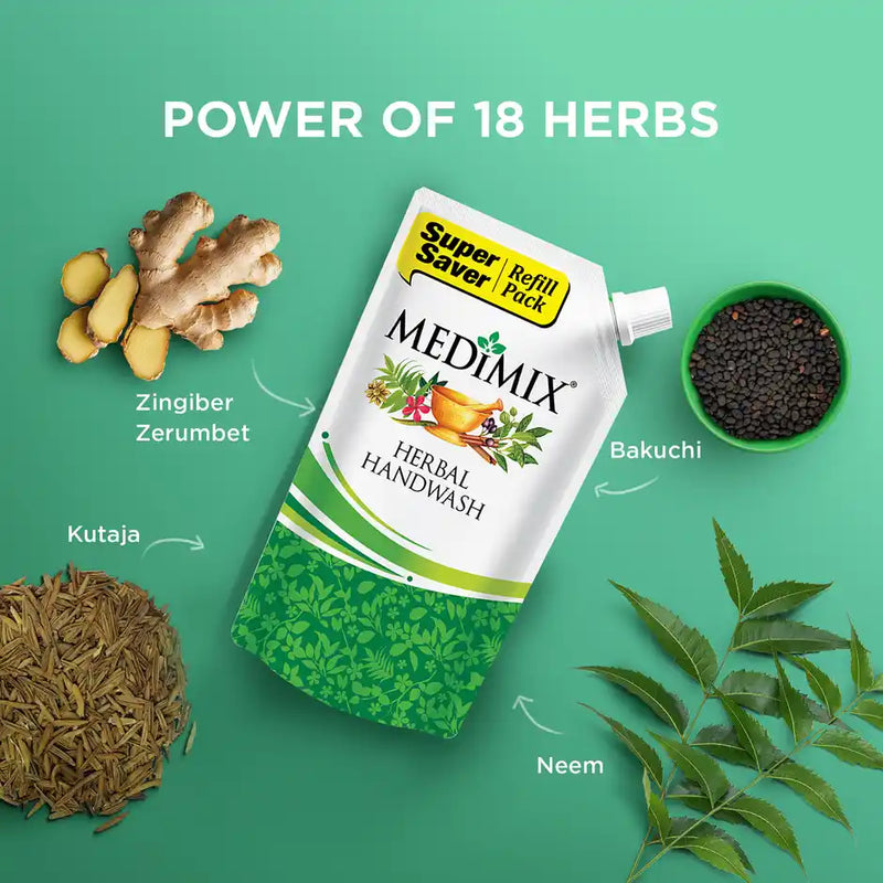 Medimix Herbal Handwash Refill Pouch 18 Exotic Herbs for Germ Protection & Moisturized Hands