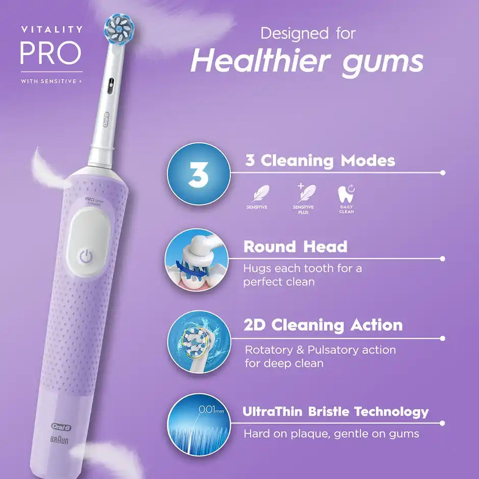 Oral B Vitality Pro With Sensitive Plus Rotating Electric Toothbrush 3 Brushing Modes Protimer