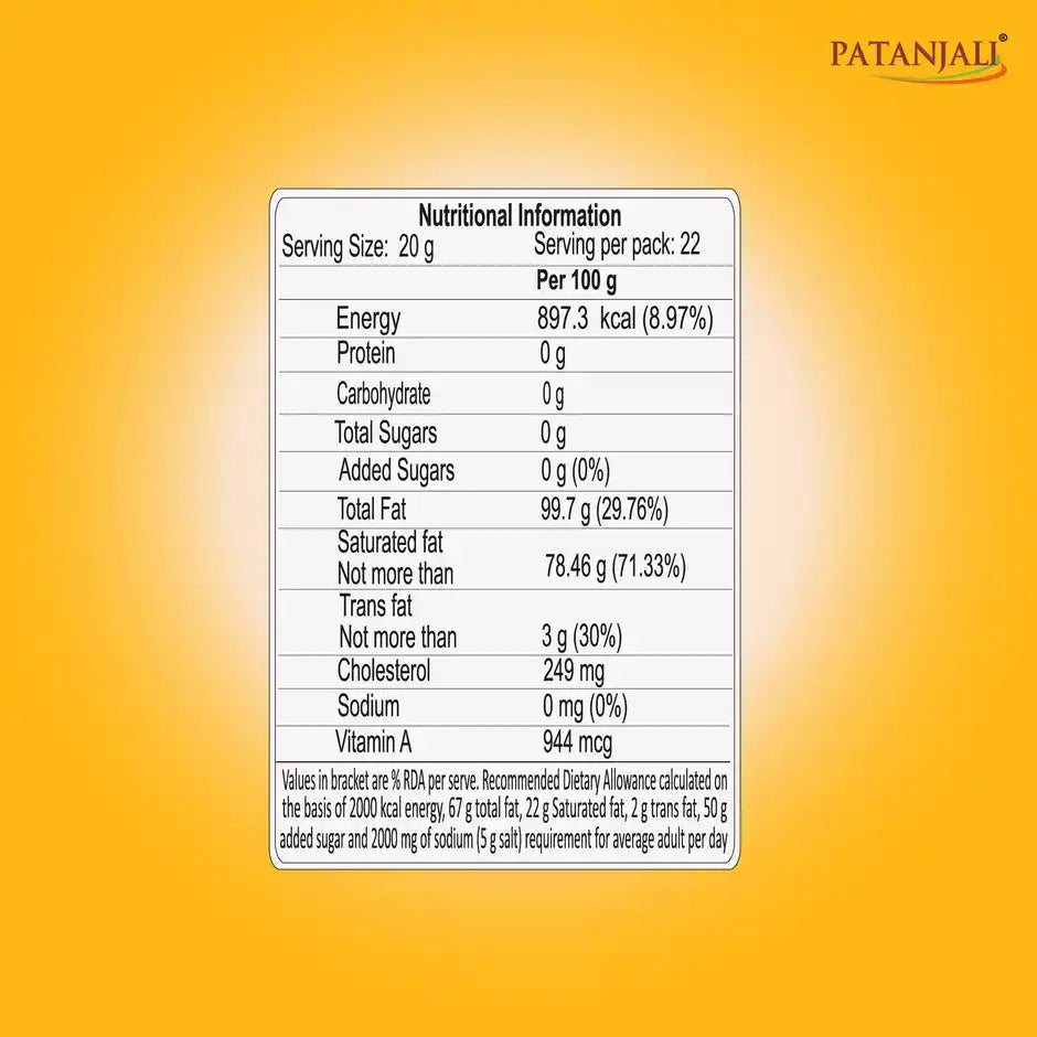 Patanjali Rich Cow Ghee Tetra Pack - Danedar, Rich Aroma, Cow Ghee