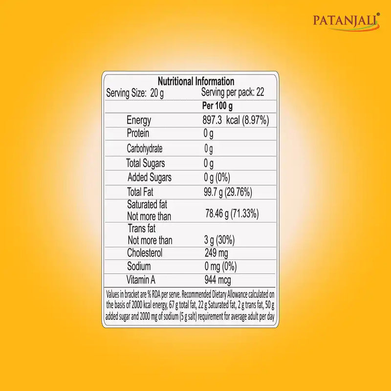 Patanjali Rich Cow Ghee Tetra Pack - Danedar, Rich Aroma, Cow Ghee