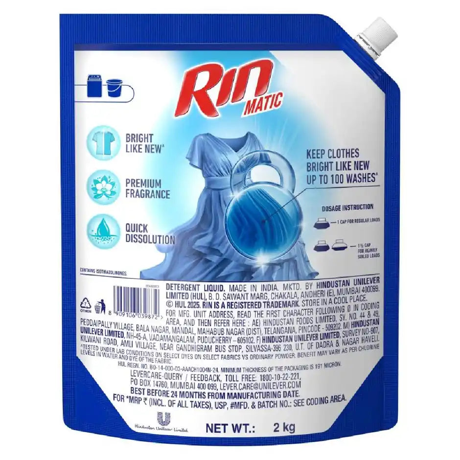 Rin Matic Top Load Detergent Liquid | Pouch
