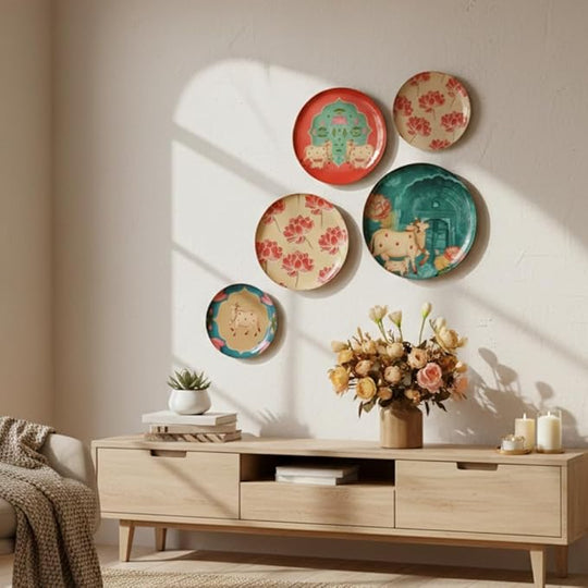 RITUALISTIC Pastel Pichwai Iron Wall Plates- Set of 5 (Multicolor)