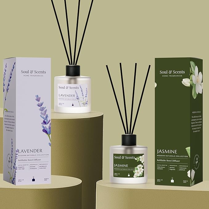 Soul & Scents Lavender and Jasmine Reed Diffuser Set - 100ml with Free 10 Rattan Reed Sticks