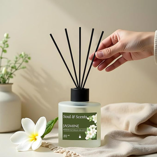 Soul & Scents Lavender and Jasmine Reed Diffuser Set - 100ml with Free 10 Rattan Reed Sticks