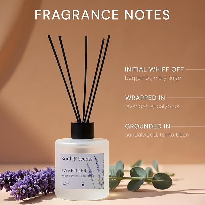 Soul & Scents Lavender and Jasmine Reed Diffuser Set - 100ml with Free 10 Rattan Reed Sticks