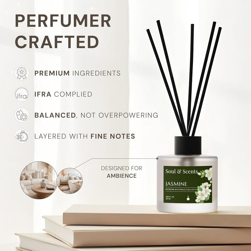 Soul & Scents Lavender and Jasmine Reed Diffuser Set - 100ml with Free 10 Rattan Reed Sticks