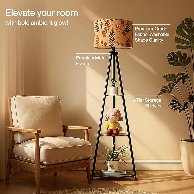 Crosscut Furniture LED Tripod Floor Lamp with 3 Shelves