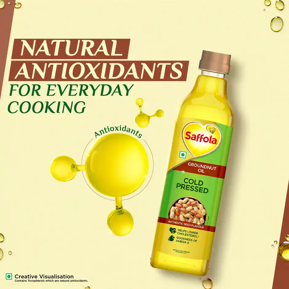 Saffola Cold Pressed Groundnut Oil Unrefined, Zero Trans Fat, Chemical Free