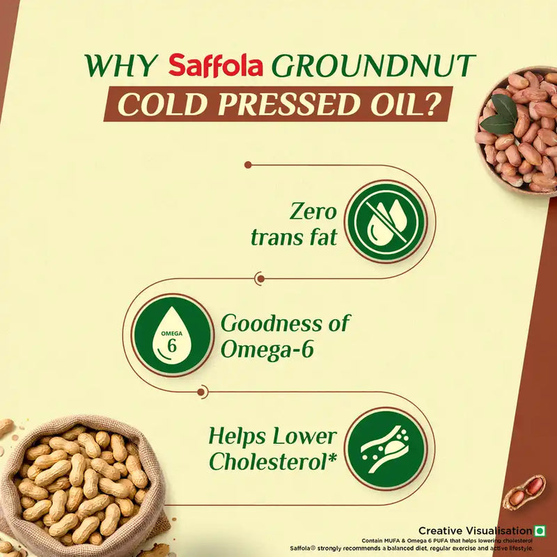 Saffola Cold Pressed Groundnut Oil Unrefined, Zero Trans Fat, Chemical Free