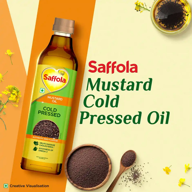 Saffola Cold Pressed Kachi ghani Mustard Oil, 0 trans fat, Unrefined, Chemical free
