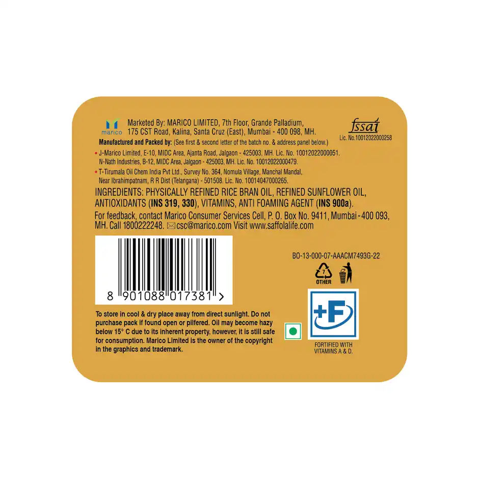 Saffola Gold  Rice Bran & Sunflower Multi-source Edible Oil