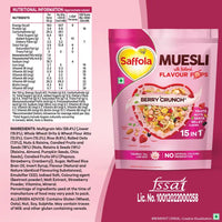 Saffola Muesli Berry Crunch with Flavour Pops | 15 in 1 Fruit and Nuts, Seeds | Millet & more