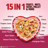Saffola Muesli Berry Crunch with Flavour Pops | 15 in 1 Fruit and Nuts, Seeds | Millet & more