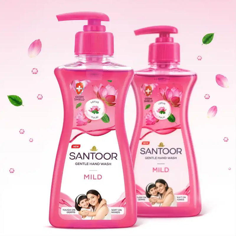 Santoor Mild Gentle Anti-Bacterial Hand Wash With Natural Goodness of Lotus and Tulsi