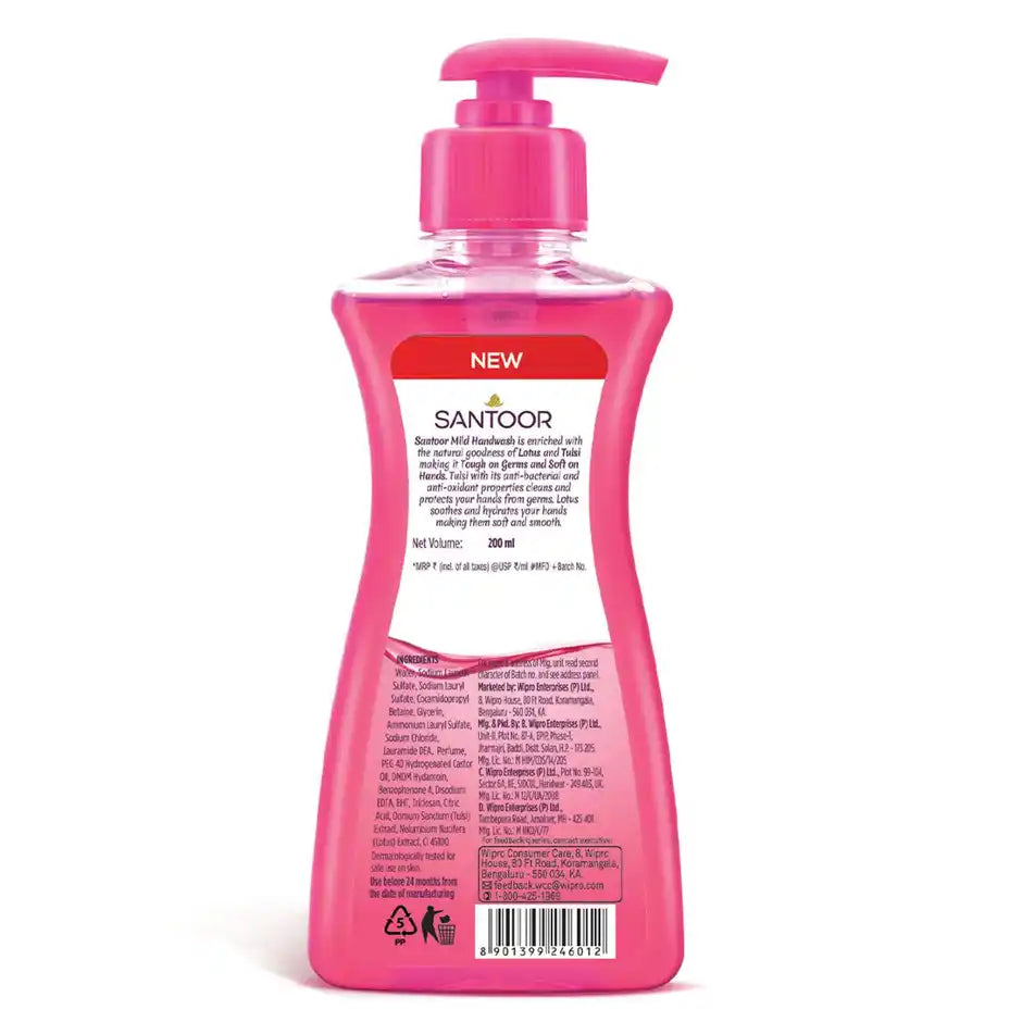 Santoor Mild Gentle Anti-Bacterial Hand Wash With Natural Goodness of Lotus and Tulsi