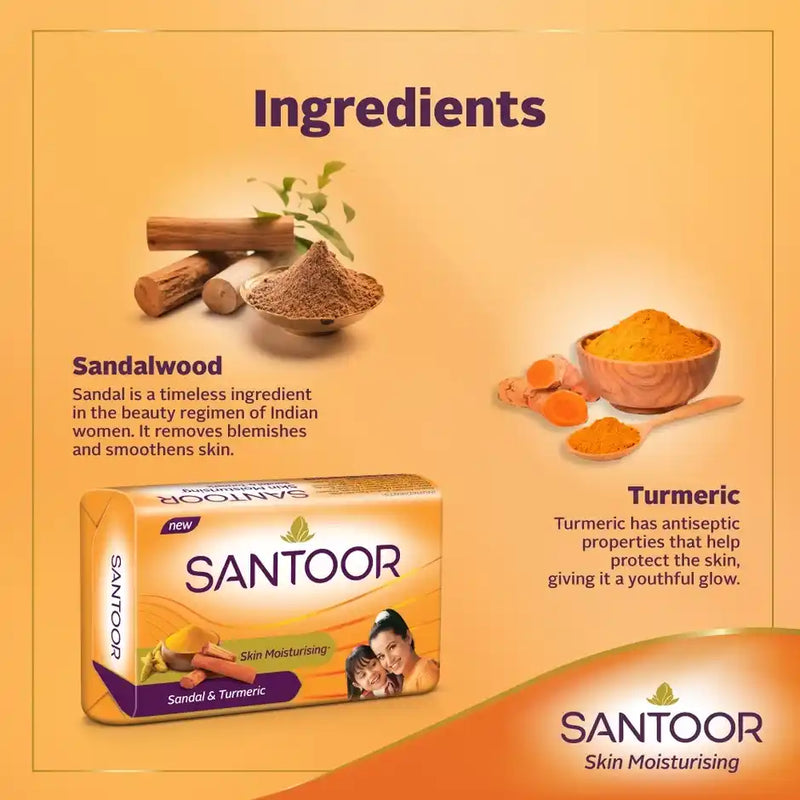 Santoor Skin Moisturizing Sandal and Turmeric Bathing Soap