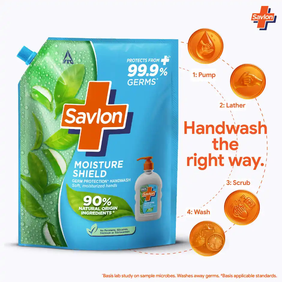 Savlon Moisture Shield Handwash Refill Pack 1.3L| For Soft Hands| Value Pack