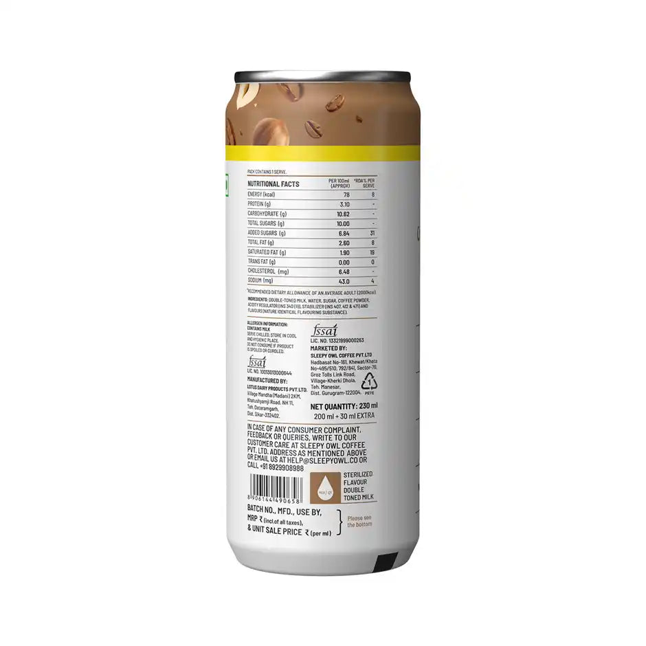 Sleepy Owl Hazelnut Cold Coffee Can | Ready to Drink Coffee Beverage