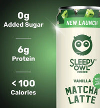Sleepy Owl Vanilla Matcha Latte Can | Ready to Drink Authentic Japanese Matcha Tea