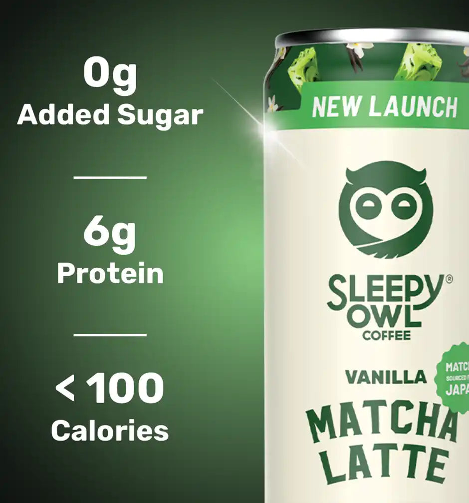 Sleepy Owl Vanilla Matcha Latte Can | Ready to Drink Authentic Japanese Matcha Tea