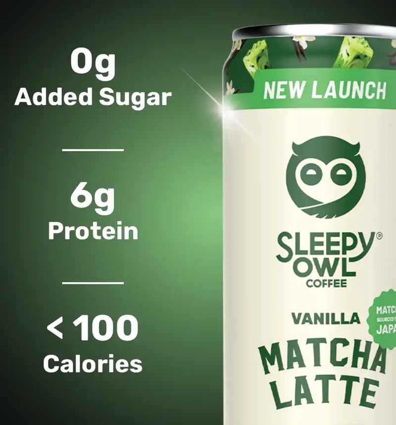Sleepy Owl Vanilla Matcha Latte Can | Ready to Drink Authentic Japanese Matcha Tea