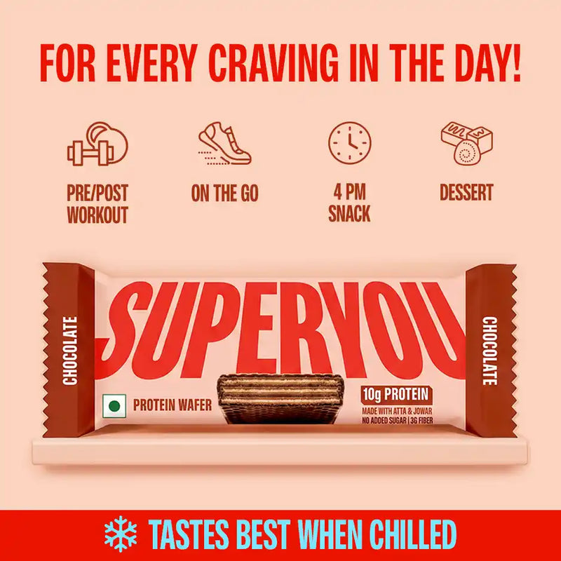 SuperYou 10g Protein Wafer Bar - Chocolate (Made with Atta & Jowar. No Added Sugar. No Trans Fat.)