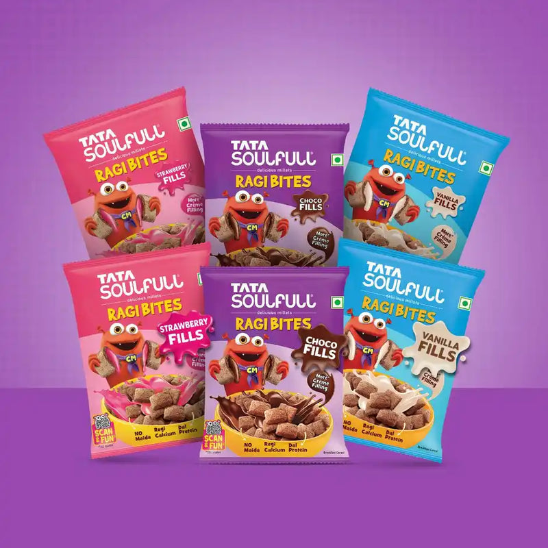 Tata Soulfull Ragi Bites Fills Combo - Chocos, Starwberry & Vanilla Pack of 5