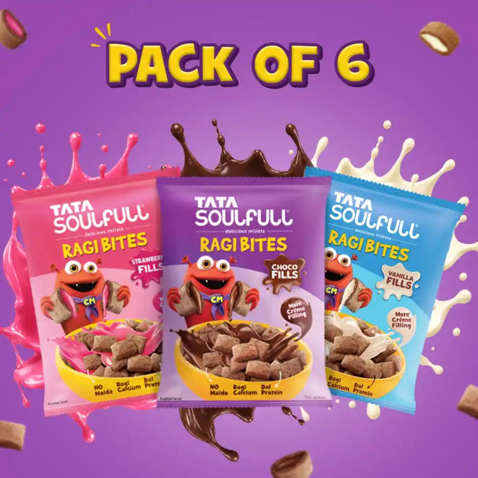 Tata Soulfull Ragi Bites Fills Combo - Chocos, Starwberry & Vanilla Pack of 5
