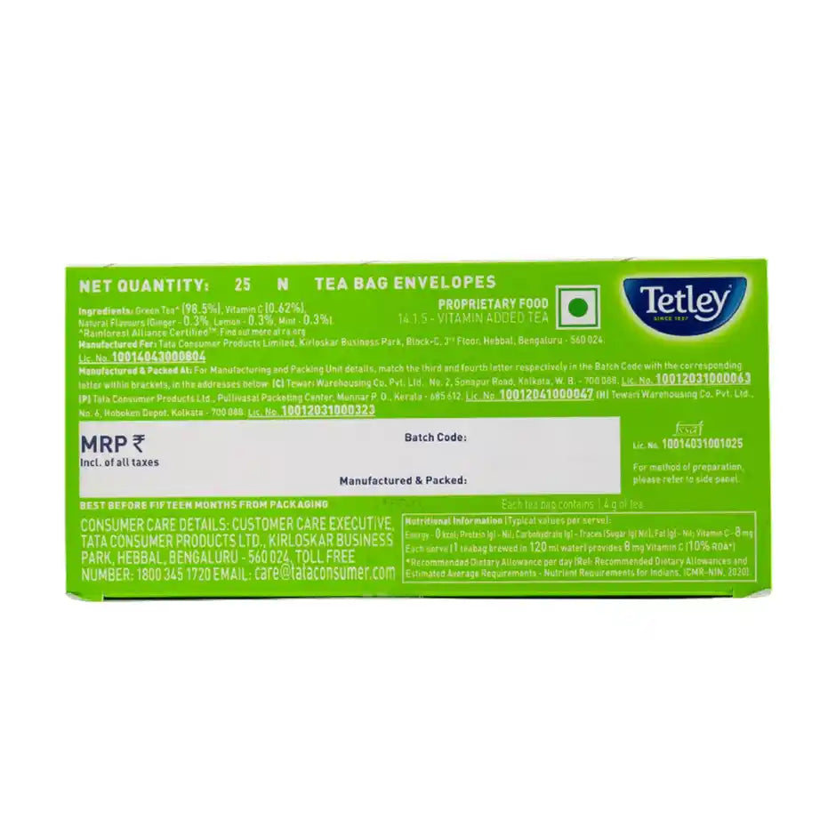 Tetley Ginger, Mint, And Lemon Green Tea